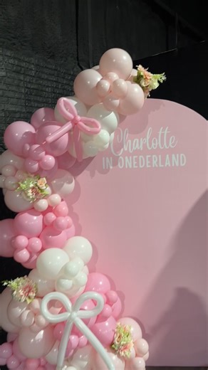 My daughters balloon set up for her 1st birthday!! #1stbirthday #balloondecor #bows #coquette #wonderland