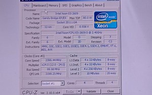 INTEL XEON E5-2609*2双路处理器默频状态下性能参数和CPU-Z测试得分。感谢粉丝“tolocat10”提供测试视频！