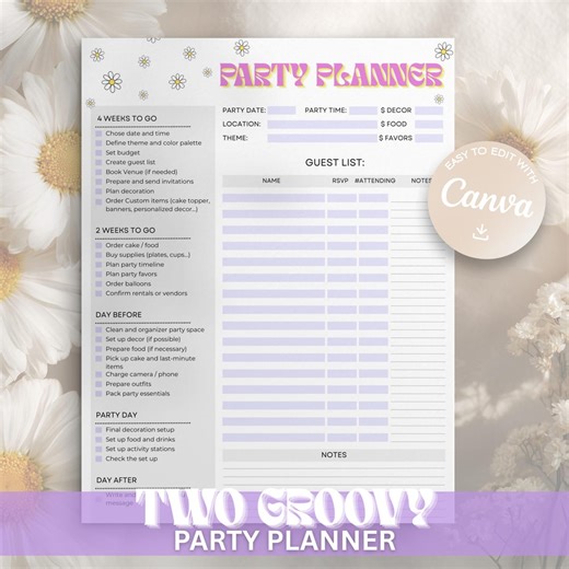 Groovy Printable Party Planner Checklist, Event Planning Sheet, Guest List, Budget Tracker, Instant Download - Etsy