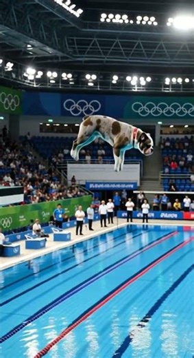 Australian Bulldog Prepares for a High Dive at Olympic Pool | A-Z Animals