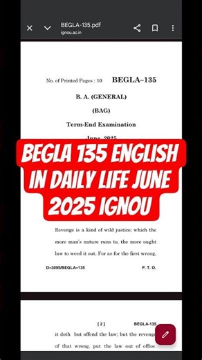 Begla 135 english in daily life june 2025 question paper ignou #ignou #ignoubcom #begla135 #english