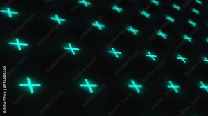 Plus, black background and geometric texture pattern moving, art and shape on dark backdrop. Addition, sign and abstract math icon for creative wallpaper design with cross for education or healthcare