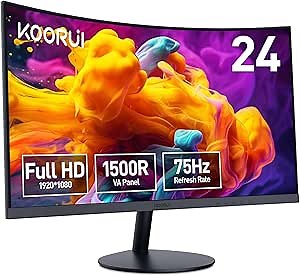KOORUI 24 inch Curved Monitor, Full HD 1080P Curved Computer Monitor, 100Hz 1500R PC Screen, TÜV Rheinland Certified, HDMI VGA, Tilt Adjustment, LCD Display, Eye Care, Black 24N5CA