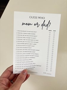 Guess Who: Mom or Dad?, Baby Shower Game, Printed Card - Etsy