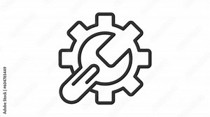 Setup automation icon animation. Animated line wrench turning setting cogwheel. Spinning gear. Technical service. Loop HD video with alpha channel, transparent background. Outline motion graphic