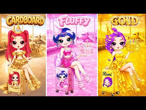 Rumi, Zoey & Mira Glow Up in Cardboard, Golden & Fluffy Birthday Fashion | DIY Fashion Paper Dolls