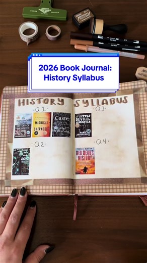 I want to read more #HistoryBooks in 2026 so obviously I made a challenge spread in my #ReadingJournal ✨ Drop your favorite #NonFiction history books below 👇 #BookJournal #JournalTok Journal: @Archer and Olive Book Cover Stickers: @hpsprocket