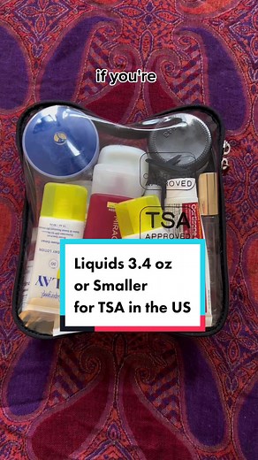Before you head to an airport in the US, make sure you have your carry-on luggage ready! Put all of your carry-on liquids together in a quart-size bag. The liquids must be in containers that are 3.4 oz or smaller. #tsarules #tsatraveltips