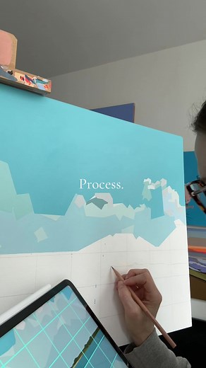 My Process. Sketch it onto the canvas, tape it up, and paint, paint, paint those layers. #artist #painting #arttok #artprocess