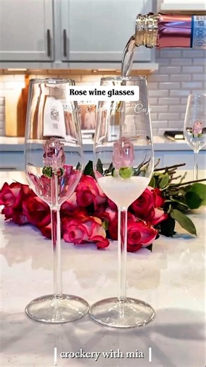 Luxury Rose Wine Glasses 🌹 | Romantic Crystal Champagne Glasses #crockery #viral #home #shorts #fyp