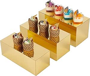 Acrylic Food Display Risers, Gold Risers Boxes 3Pcs Rectangular Display Stand Shelf Buffet Risers for Catering Dessert Buffet Table, Parties, Weddings, Collectibles Shoes Display(3pc)