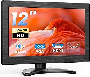 Eyoyo EM116DF 12-inch Small Monitor: 1366x768 HD Resolution Mini LED Screen with HDMI VGA Inputs Video Monitors for Computer PC Security Camera Raspbery Pi