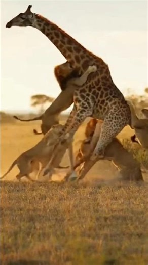 LION PRIDE TAKES DOWN GIANT GIRAFFE! Unstoppable Predator Hunt on the African Savannah #ai #wildlife