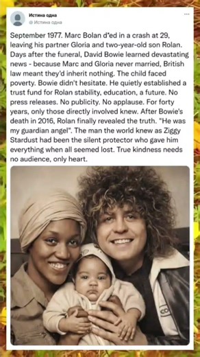 September 1977. Marc Bolan d*ed in a crash at 29, leaving his partner Gloria and a two-year-old