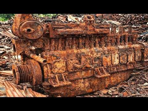 Restoring a Six-Engine Marine Engine Damaged by Flooding – From Rusty Scrap Metal to a Giant Machine