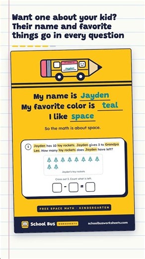 Free Space Math Worksheet for Kindergarten | Printable PDF