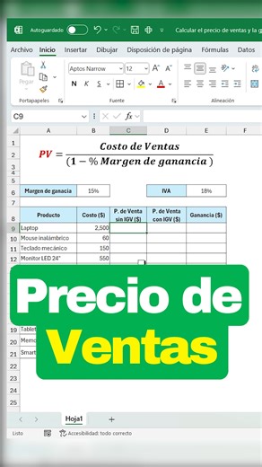 Calcular el PRECIO de VENTA de un Producto en Excel #excel #exceltips #fblifestyle #Microsoft #tutorial | Enrique XLS - Excel