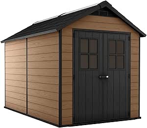 Keter Newton 7.5x11 Large Resin Outdoor Storage Shed Kit – Perfect to Store Patio Furniture, Garden Tools, Bike Accessories, and Lawn Mower, Mahogany Brown
