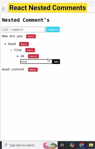 React Nested Comments | Machine Coding Round #shorts #webapp #mernstack #javascript #reactjs #app