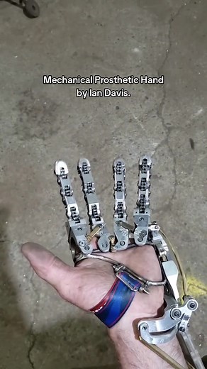 Mechanical Prosthetic Hand by Ian Davis. This video showcases a prototype of the hybrid myo mechanical partial hand prosthetic Ian designed and built for himself. Video Source: Ian Davis / @ missingpartsclub on YouTube. @Replacement Parts #fashion #prosthetic