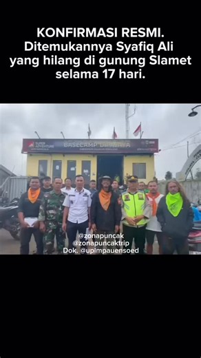 ZONA PUNCAK on Instagram: "Innalillahi wa inna ilaihi raji’un. Telah ditemukan Syafiq Ridhan Ali Razan (18) di lereng selatan Gunung Slamet, tepatnya di antara jalur Gunung Malang dan Baturaden pada hari Rabu, 14 Januari 2026 pukul 10.49 WIB. Setelah lebih dari 16 hari pencarian, Syafiq ditemukan dalam kondisi meninggal dunia. Tim SAR gabungan yang melakukan pendakian terdiri dari Wanadri, Mayapada, UPL MPA Unsoed, Wikupala, APGI, Mapala Batik, Mapala Kanpas, Comunitas Rapi. UPL MPA Unsoed mengu