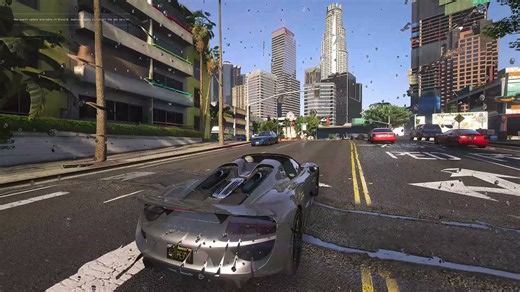 GTAV传承版真实光影极致画质【NVE QUANTV reshade滤镜】兰博基尼和保时捷918跑车MOD演示