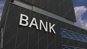 Office building with BANK signboard, 3d animation Stock Video