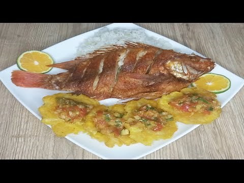 Como Preparar tilapia o Mojarra Frita + Patacón Con hogao Casero