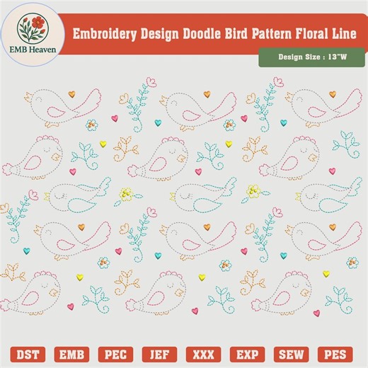 Birds Embroidery Design Doodle Bird Pattern Floral Line Stitch Embroidery for Baby Clothes - Etsy