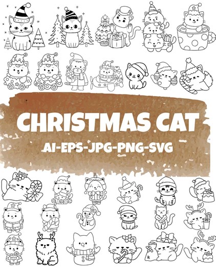 Christmas Cat Svg Bundle, Digital Files (instant Download) - Etsy
