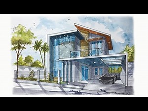 HOW TO DRAW 2 POINT PERSPECTIVE OF A MODERN HOUSE.