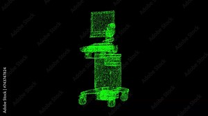 3D Ultrasound Machine rotates on black background. Scientific Medical concept. Medical technology. Business advertising backdrop. For title, text, presentation. 3d animation 60 FPS