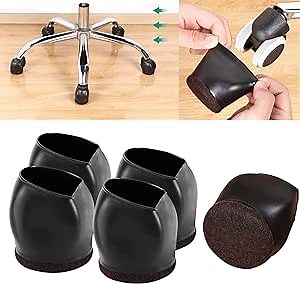 Set of 5 Office Chair Caster Wheel Cups, Furniture Felt Caster Leg Cases Covers, Anti Slip Stopper, Hard Wood Floor Carpet Tile Protector Pad Mat for Bed, Desk, Sofa, Computer Gaming Chairs