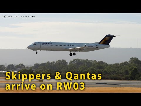 Skippers Aviation (VH-XKM) & Qantas Airways (VH-EBB) & (VH-ZNF) arriving on RW03 at Perth Airport.