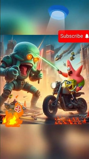 spongebob and patrick fight with Alien#shorts#spongebob#