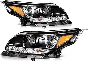 Headlight Assembly with Projector for Chevrolet for Malibu 2013-2015 Black Housing Amber Reflector Clear Lens Driver and Passenger Side Headlamp