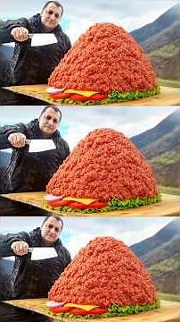Giant Minced Meat Mountain! Outdoor Burger Cooking Recipe #shorts #burger #village #meat #recipe