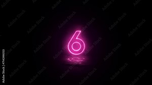 Top 10 neon countdown timer. Countdown from ten to one, glowing pink neon numbers with reflection on wet floor background.