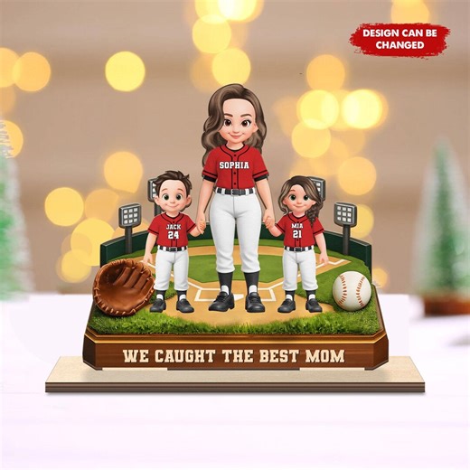 We Caught the Best Mom, Custom Baseball Mom and Kids Wooden Plaque, Mother's Day Gift for Baseball Mom, Baseball Lover, Baseball Player - Etsy