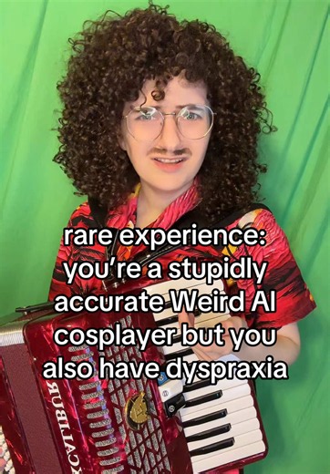 Every time someone says I look like Dan Radcliffe I remember that we have the same underrepresented motor disability and that it’s the funniest and most ironic way to explain why I don’t often play my accordion publicly when impersonating Al Can I get an F in the chat for those of us whose bodies like to prank us at inopprtune moments #weirdalyankovic #cosplaytiktok #dyspraxia #disabledcosplayer #disabilitypride