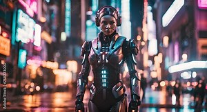 Cyberpunk humanoid robot woman.