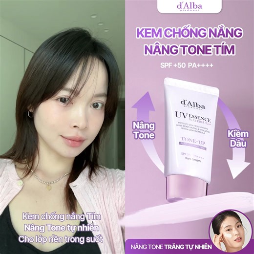 Kem chống nắng Tím d'Alba - Best Seller được yêu thích nhất 💟 Chỉ số SPF 50 PA 💟 Nâng tone, triệt sắc vàng hiệu quả, sử dụng như kem lót 💟 Dễ tán, kiềm dầu, ráo nhẹ 💟 Hỗ trợ dưỡng sáng da dần dần ✨ Ưu đãi tại cửa hàng chính hãng 🛒 d'Alba Official Store tại Shopee Mall 📍100% Chính hãng 📍Vận chuyển trực tiếp từ Hàn Quốc | D’Alba Vietnam