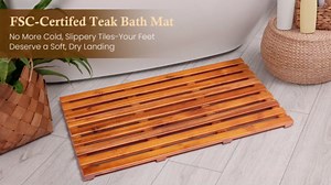 Premium Teak Shower Mat - 24" x 16" Non-Slip Wooden Bath Mat for Bathroom Floor, Fast-Drying Spa-Style Solid Wood Duckboard, Indoor & Outdoor Use
