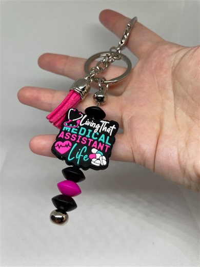 Black and Pink Hand Beaded Medical Assistant Keyring - Etsy