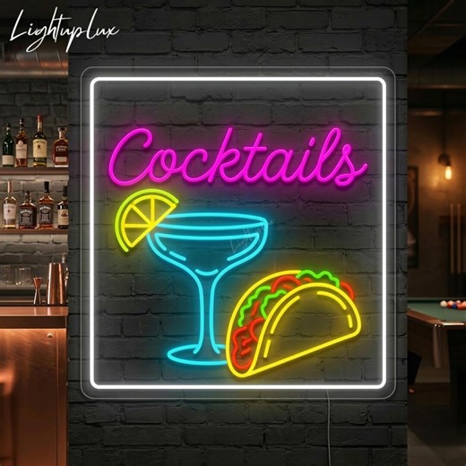 Cocktails Neon Sign, Margarita Glass & Taco LED Wall Art for Mexico Bar or Kitchen Decor, Neon Light Gift - Etsy