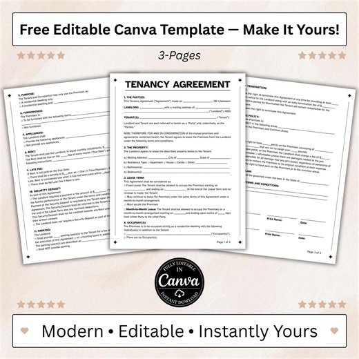Residential Lease Agreement Template PDF, Editable Landlord Rental Contract Form, Printable Housing Lease Document Digital Download - Etsy