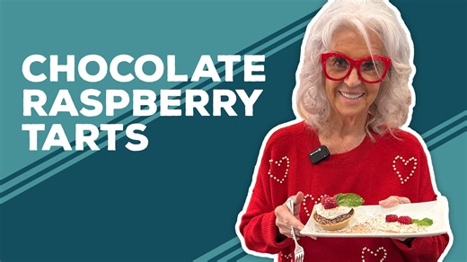 These easy Chocolate Raspberry Tarts don't take long to put together, but they're surely going to wow your valentine! Get the recipe here: https://www.pauladeen.com/recipe/chocolate-raspberry-tarts/ | Paula Deen