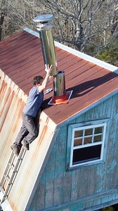 Installing the chimney and wood burning stove! #diy #tinyhouse #shedhouse | DannerCronise