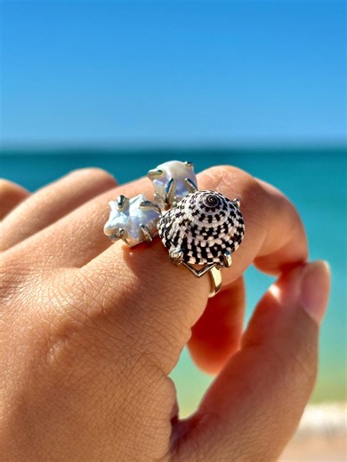 Natural Shell Ring, Baroque Pearl Ring, Heliacus Areola, Boho Ring Adjustable, Shell Jewelry, Boho Jewelry, Gift for Her, Summer Ring - Etsy