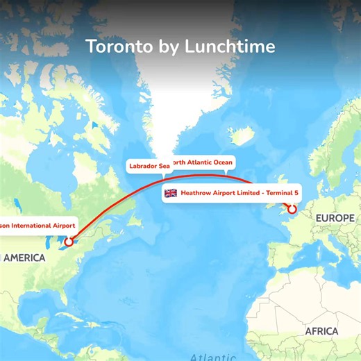 This morning’s flight takes us from Heathrow to Toronto, climbing northwest over the Atlantic, Newfoundland and Labrador before turning inland toward one of North America’s great cities.If you watch the route on @flightradar24, it will appear to curve dramatically north. Before plunging back south to #Toronto. But here’s the interesting part…It’s actually the closest thing to a straight line.Aircraft fly what’s known as a Great Circle Route, the shortest distance between two points on a sphere. 